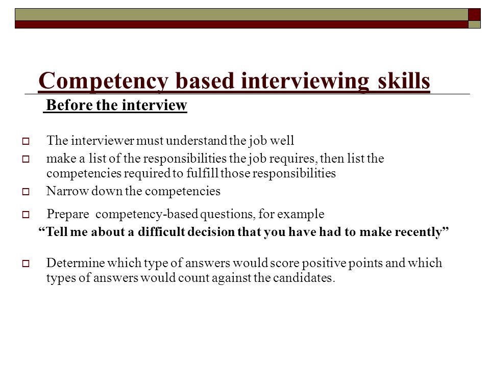 human resource management competency based interviewing skills list of competency based questions