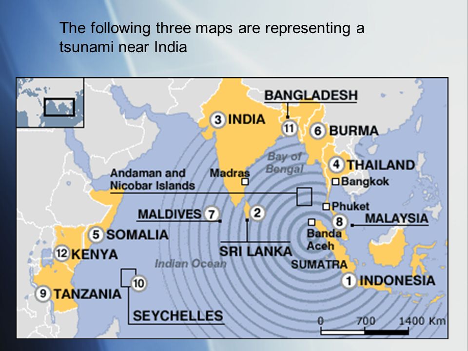 The following three maps are representing a tsunami near India