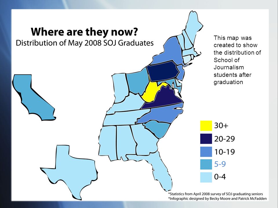 This map was created to show the distribution of School of Journalism students after graduation