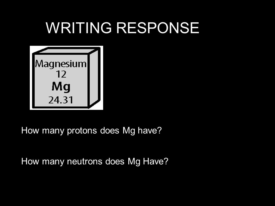 WRITING RESPONSE How many protons does Mg have How many neutrons does Mg Have