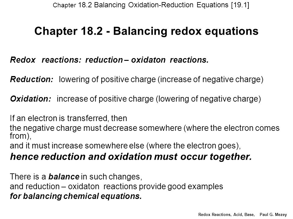 Balancing Equations With Charges Talkchannels Chapter Balancing Redox Equations Reactions Reduction