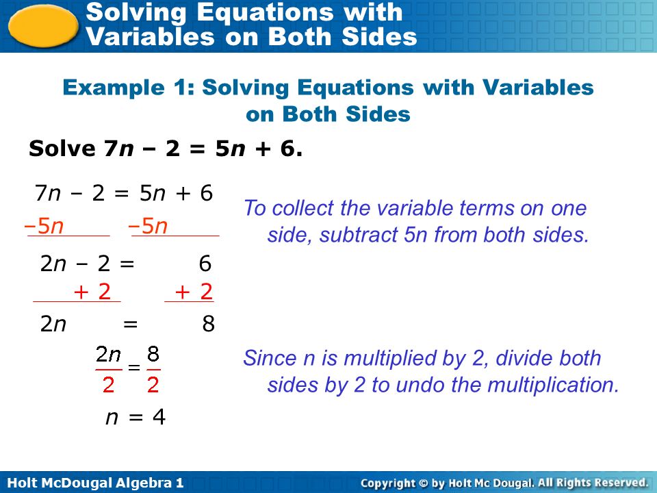 Multi Step Equations With Variables On Both Sides Powerpoint Algebra Homework Help For Problems With Variables On Both Sides
