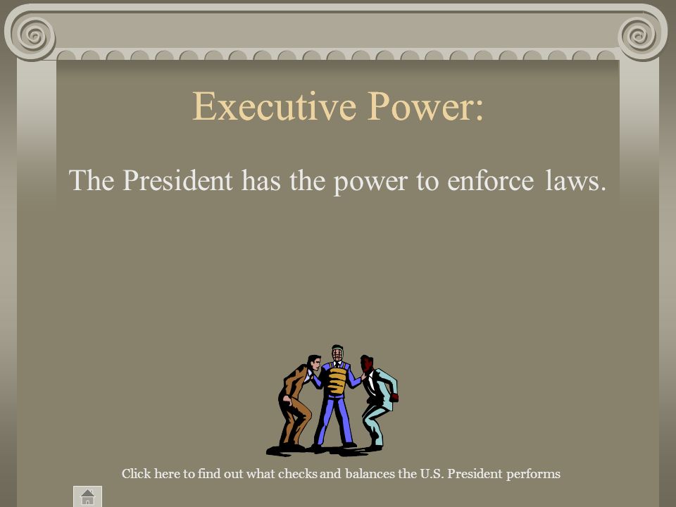 Legislative Power: Congress has the power to make laws.