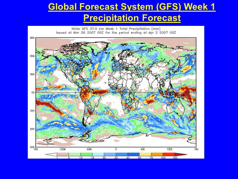 Global Forecast System (GFS) Week 1 Precipitation Forecast