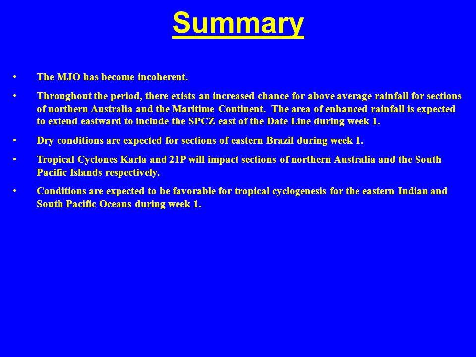 Summary The MJO has become incoherent.