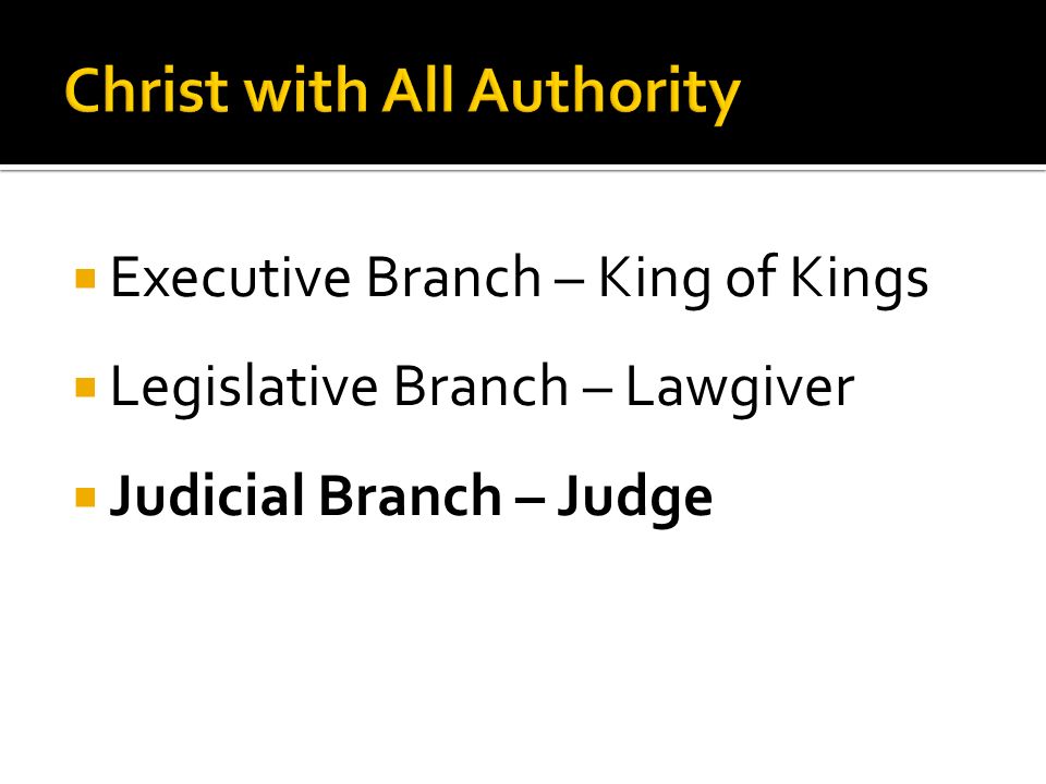  Executive Branch – King of Kings  Legislative Branch – Lawgiver  Judicial Branch – Judge