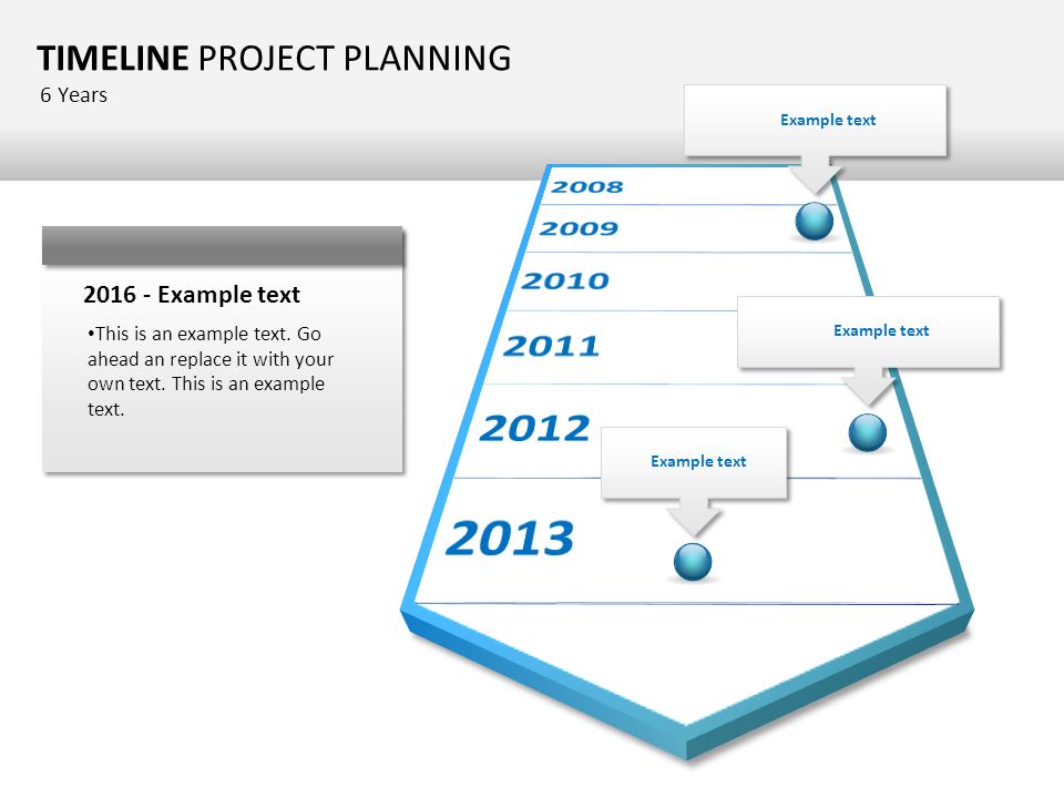 TIMELINE PROJECT PLANNING 6 Years Example text This is an example text.