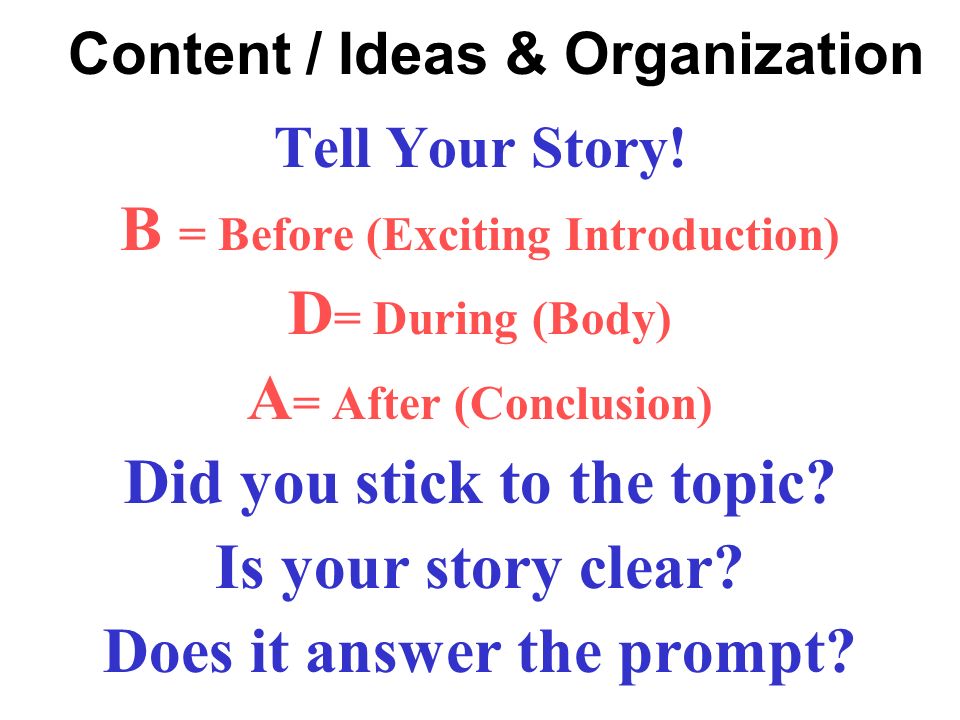 Content / Ideas & Organization Tell Your Story.
