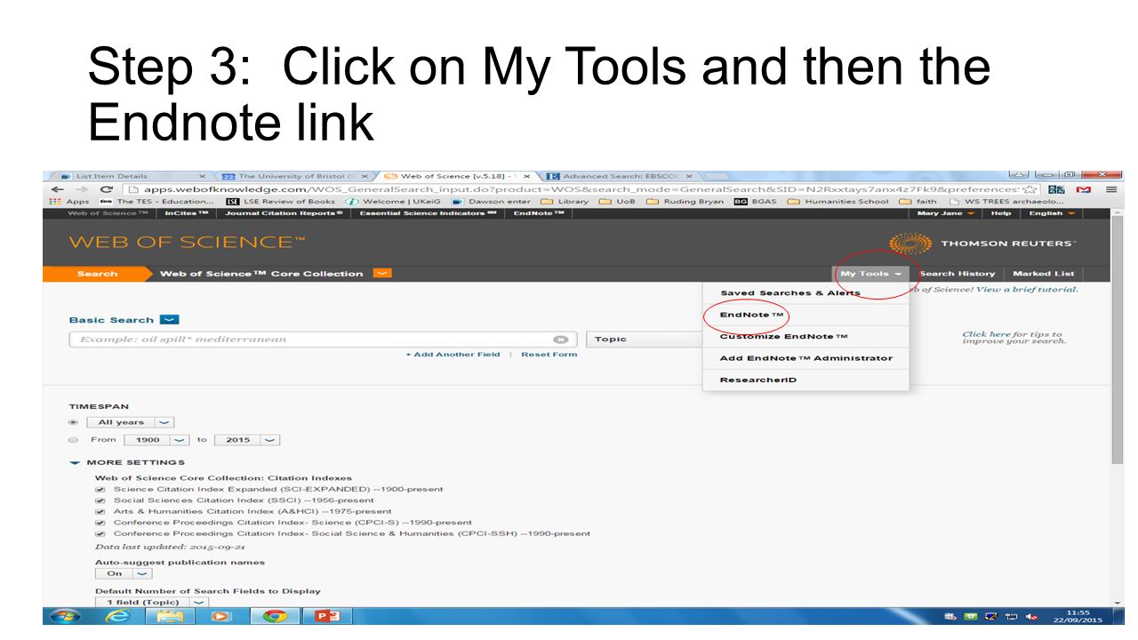 Step 3: Click on My Tools and then the Endnote link