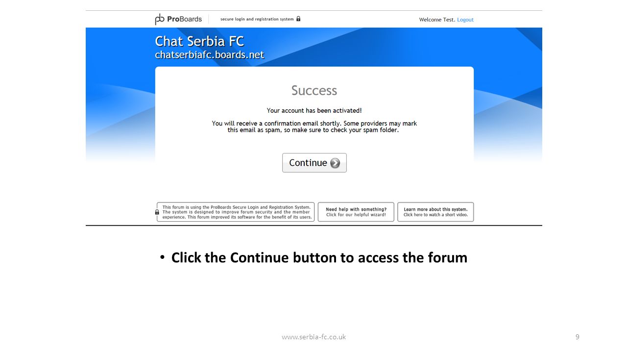 Click the Continue button to access the forum