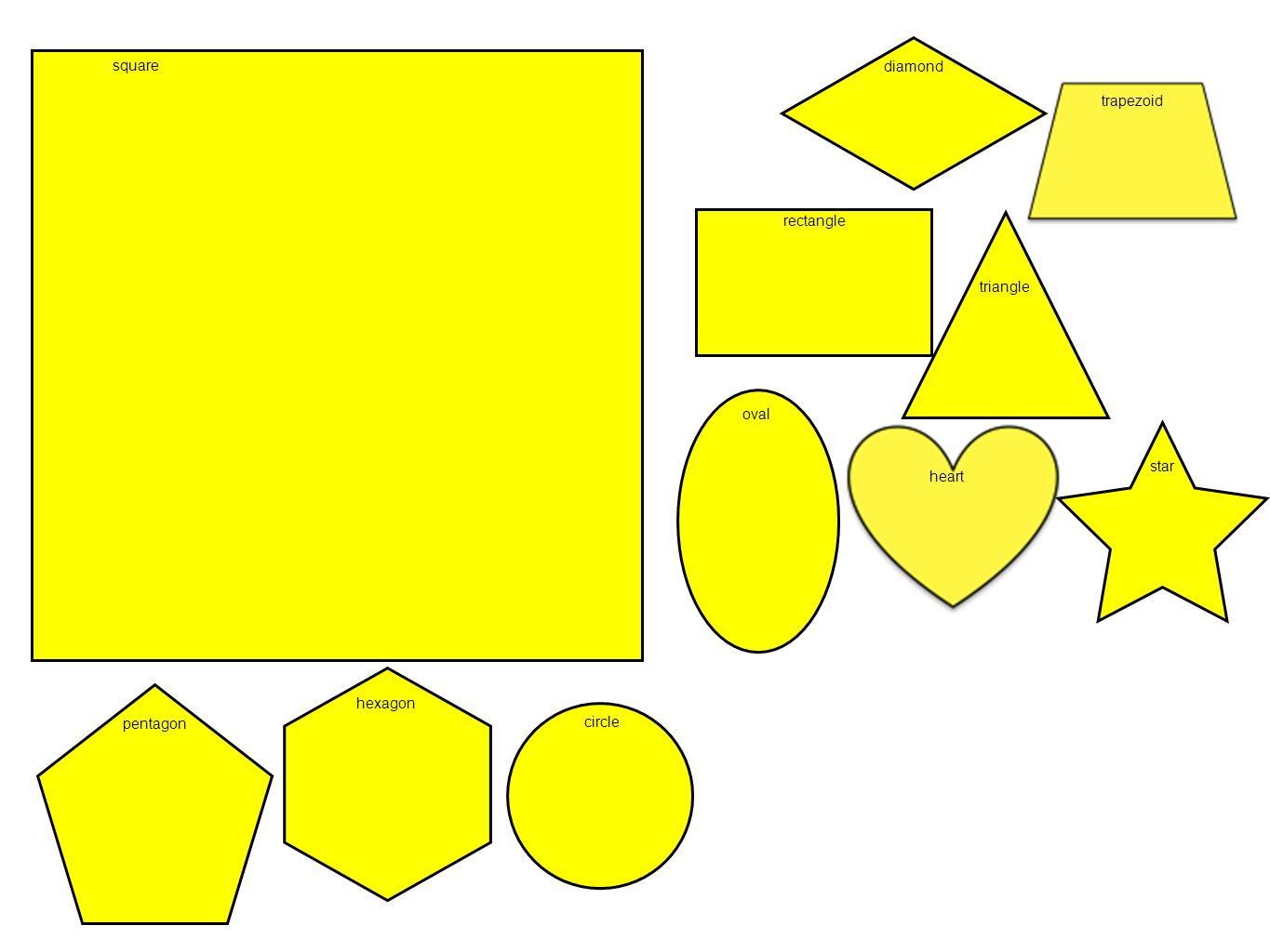 square rectangle triangle diamond trapezoid pentagon hexagon circle oval heart star