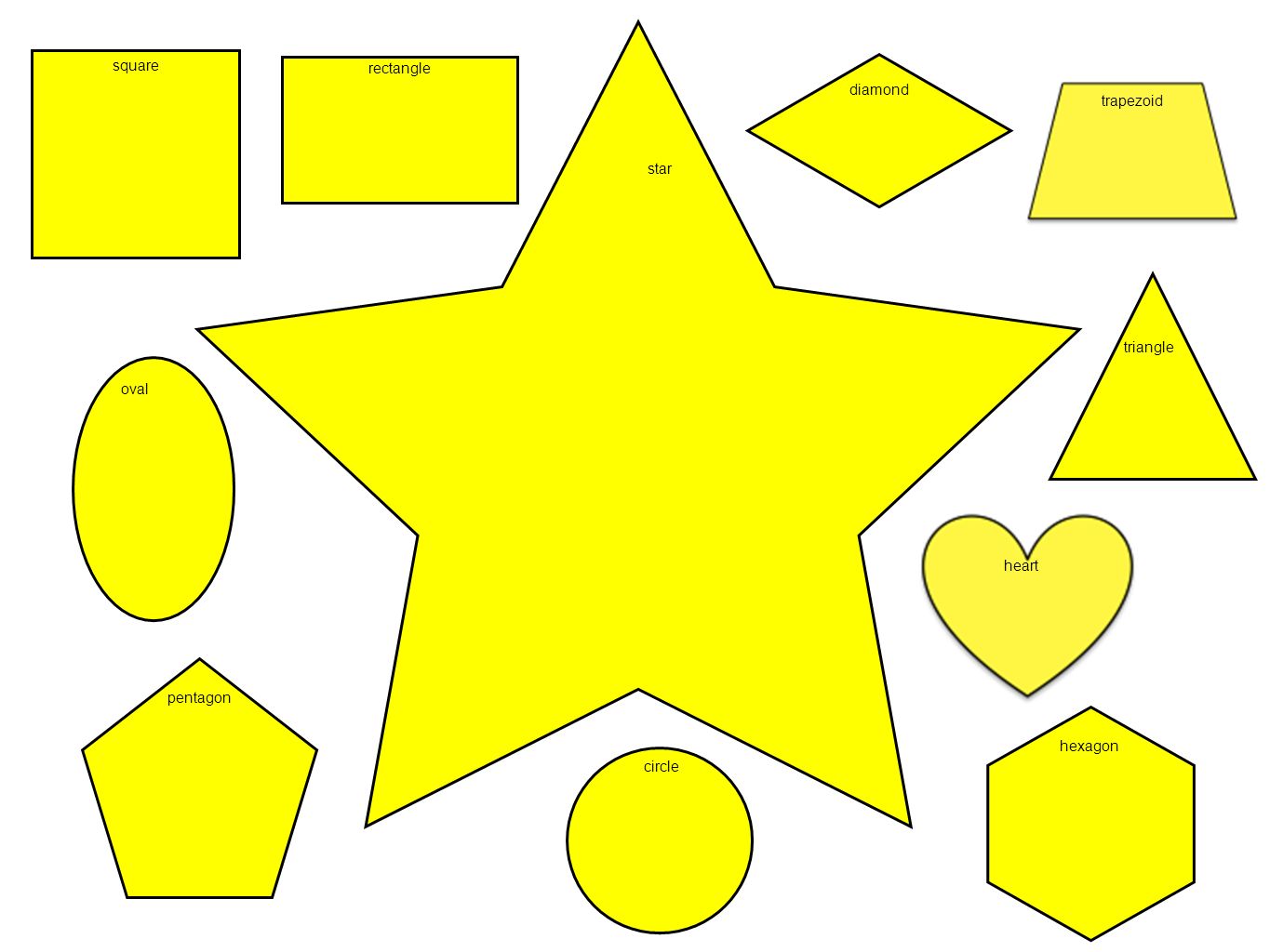 square rectangle triangle diamond trapezoid pentagon hexagon circle oval heart star