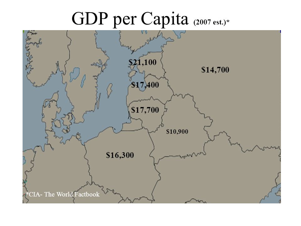 GDP per Capita (2007 est.)* $21,100 $17,400 $17,700 $14,700 $16,300 $10,900 *CIA- The World Factbook