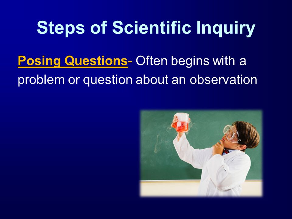 Steps of Scientific Inquiry Posing Questions- Often begins with a problem or question about an observation