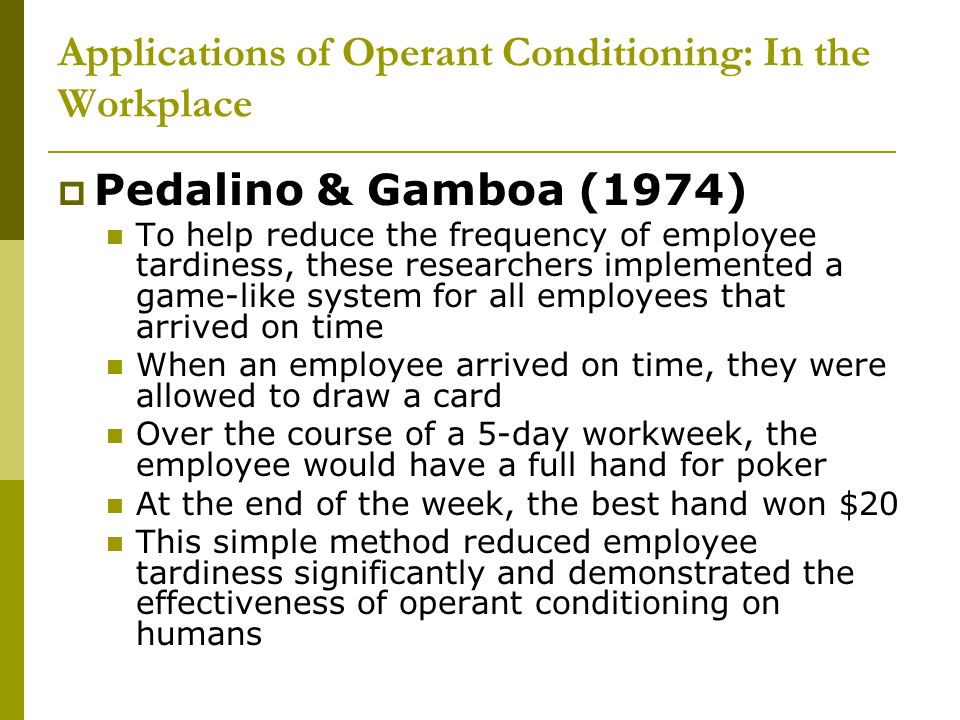 operant conditioning in the workforce A look at operant conditioning as a which involved the use of an operant conditioning chamber operant and classical conditioning aside from his work. operant conditioning in the workforce A look at operant conditioning as a which involved the use of an operant conditioning chamber operant and classical conditioning aside from his work.
