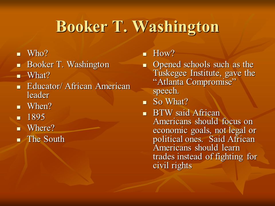 Booker T. Washington Who. Who. Booker T. Washington Booker T.