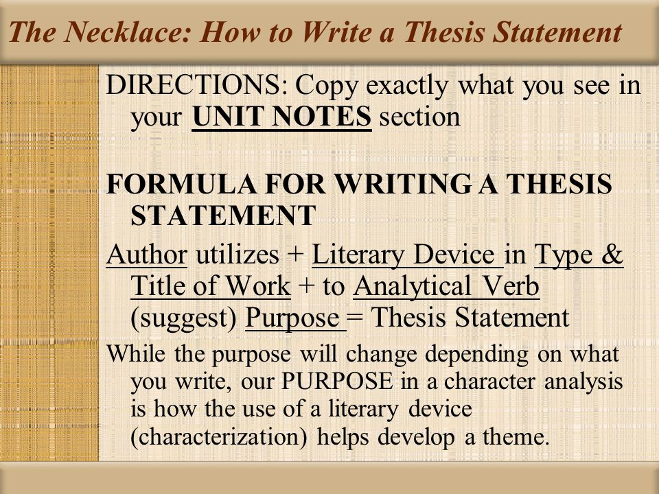 The necklace essay thesis