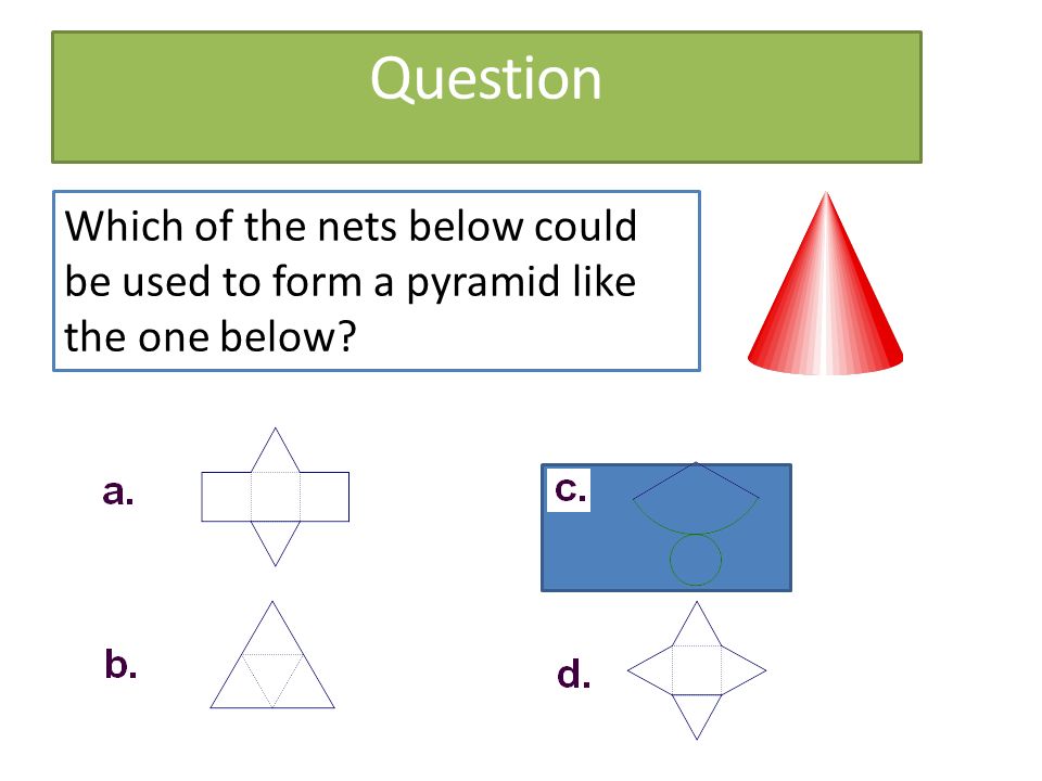 Which of the nets below could be used to form a pyramid like the one below Question