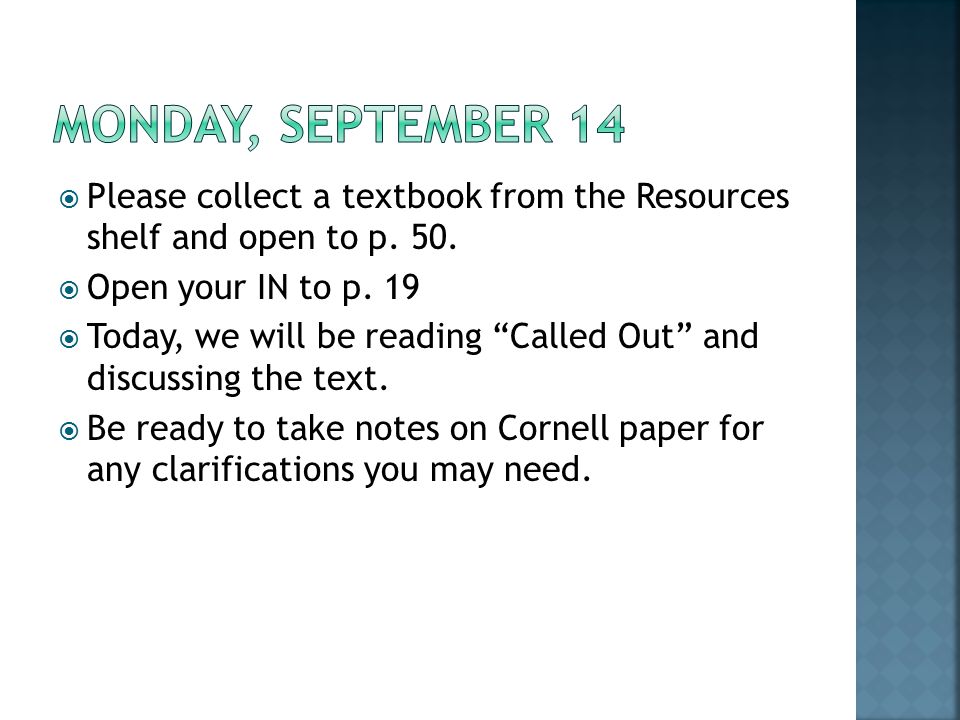  Please collect a textbook from the Resources shelf and open to p.