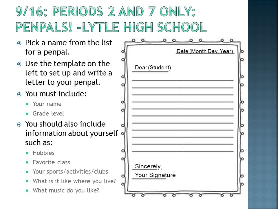  Pick a name from the list for a penpal.