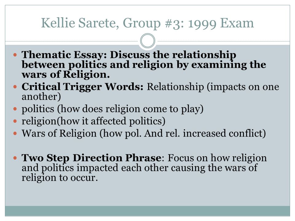 Interesting Essay Topics For High School Students Kellie Sarete Group Exam Thematic Essay Discuss The Kellie Sarete Group Exam Thematic Essay Does Religion Cause War English Essay Story also Example Essay Papers Does Religion Cause War Essay Greek Gods And Religious Practices