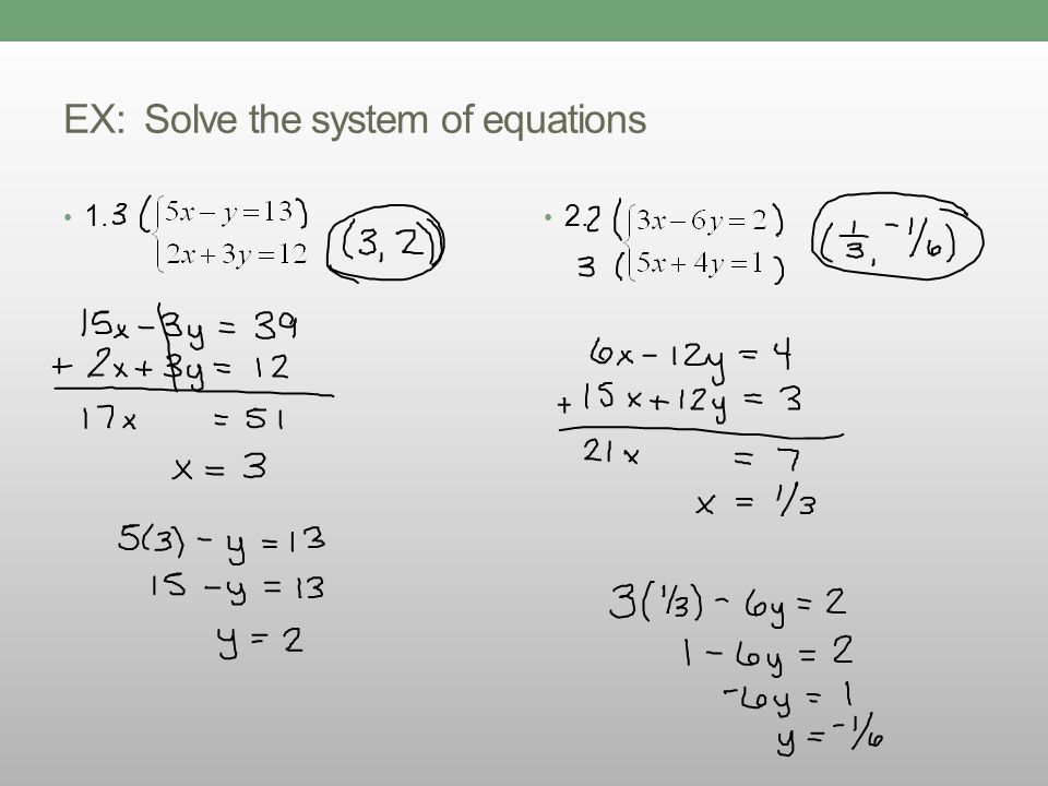 EX: Solve the system of equations 1. 2.