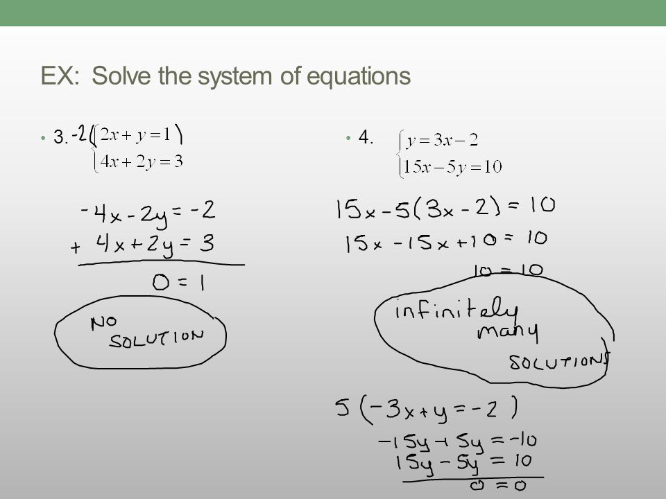 EX: Solve the system of equations 3. 4.