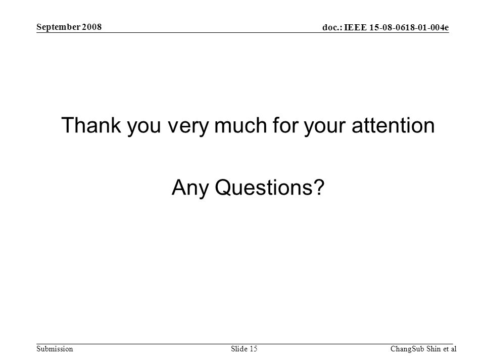 doc.: IEEE e Submission Thank you very much for your attention Any Questions.
