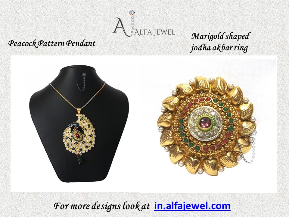 For more designs look at in.alfajewel.com in.alfajewel.com Peacock Pattern Pendant Marigold shaped jodha akbar ring