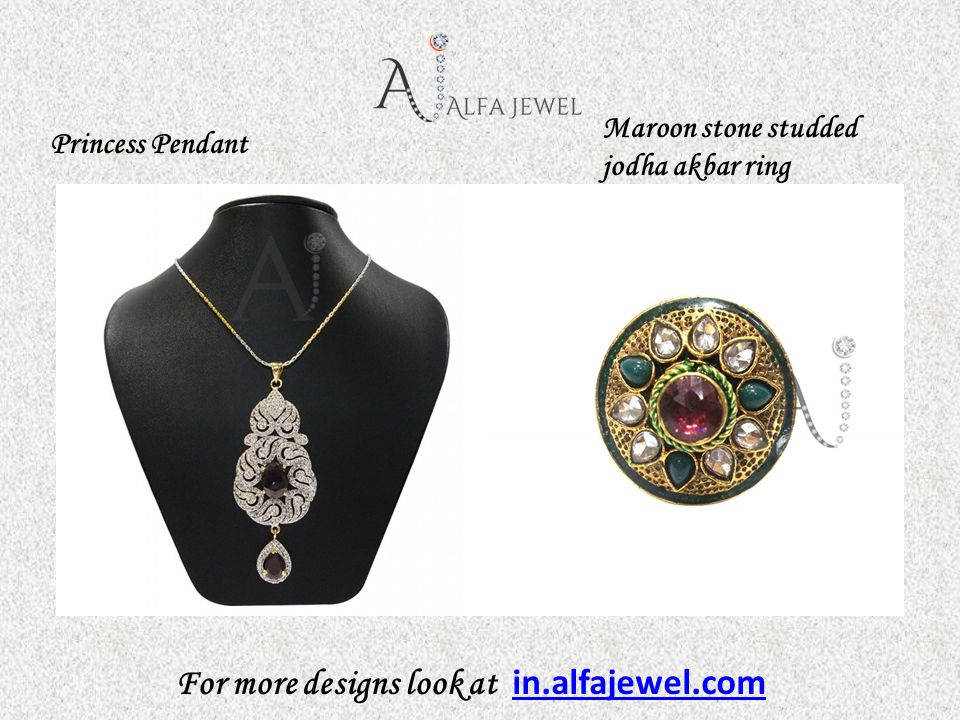 For more designs look at in.alfajewel.com in.alfajewel.com Princess Pendant Maroon stone studded jodha akbar ring