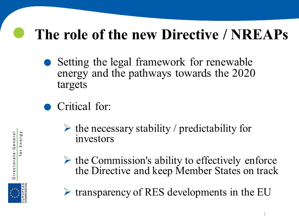 |. Setting the legal framework for renewable energy and the pathways towards the 2020 targets.