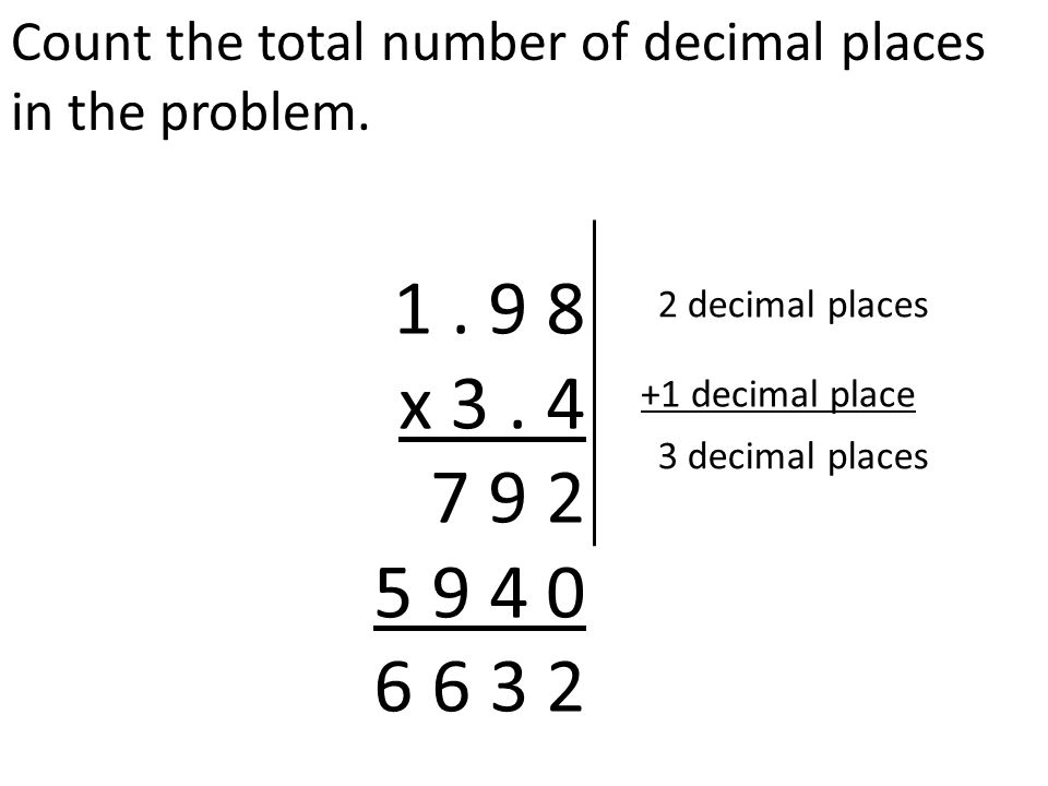 Count the total number of decimal places in the problem.