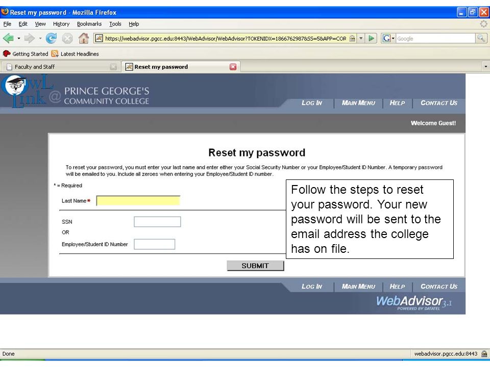 Follow the steps to reset your password.