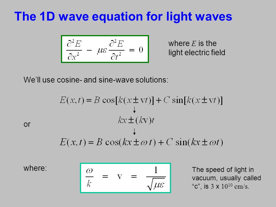 Waves The Wave Equation And Phase Velocity What Is A 5 The 1d Wave Equation For Light