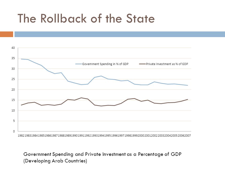 The Rollback of the State Government Spending and Private Investment as a Percentage of GDP (Developing Arab Countries)
