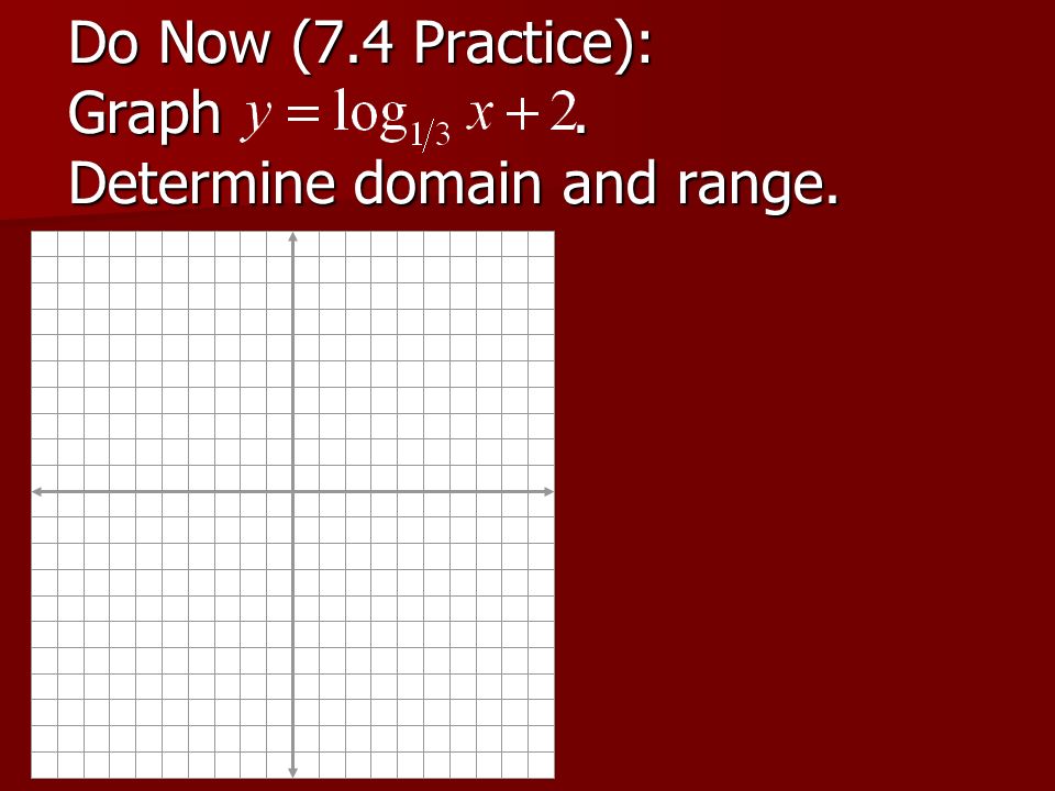 Do Now (7.4 Practice): Graph. Determine domain and range.