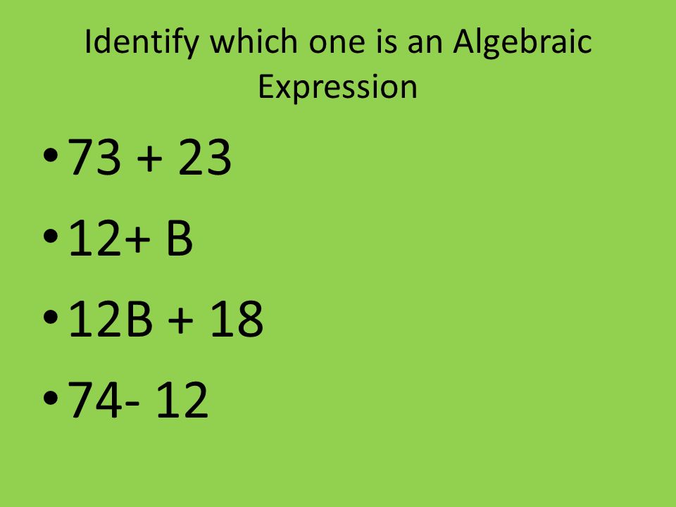 Identify which one is an Algebraic Expression B 12B