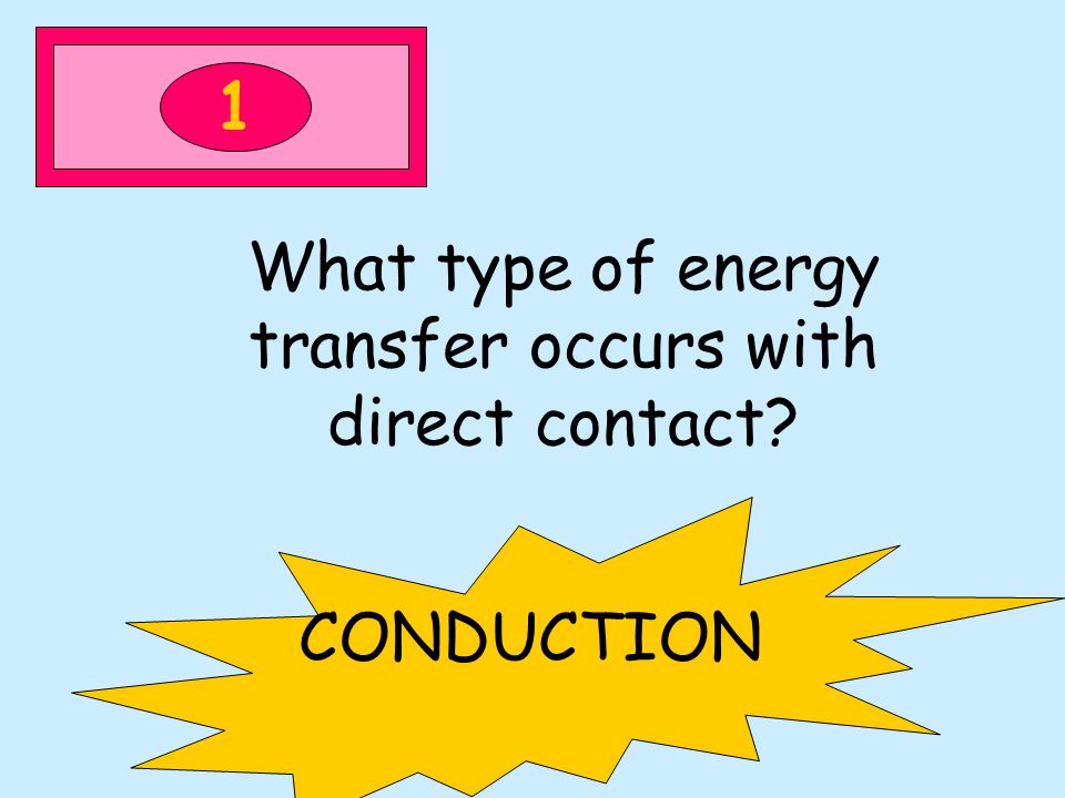 1 What type of energy transfer occurs with direct contact CONDUCTION