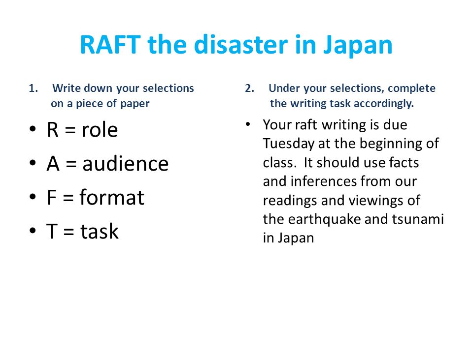 raft the disaster in japan 1 write down your selections on a piece raft format