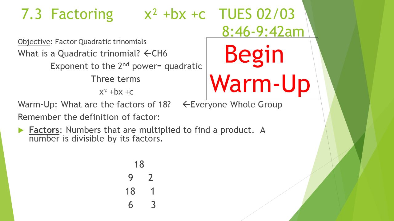 worksheet Factoring X2 Bx C Worksheet chapter 7 factoring methods ms fisher 3 bx c tues 0203 846 9