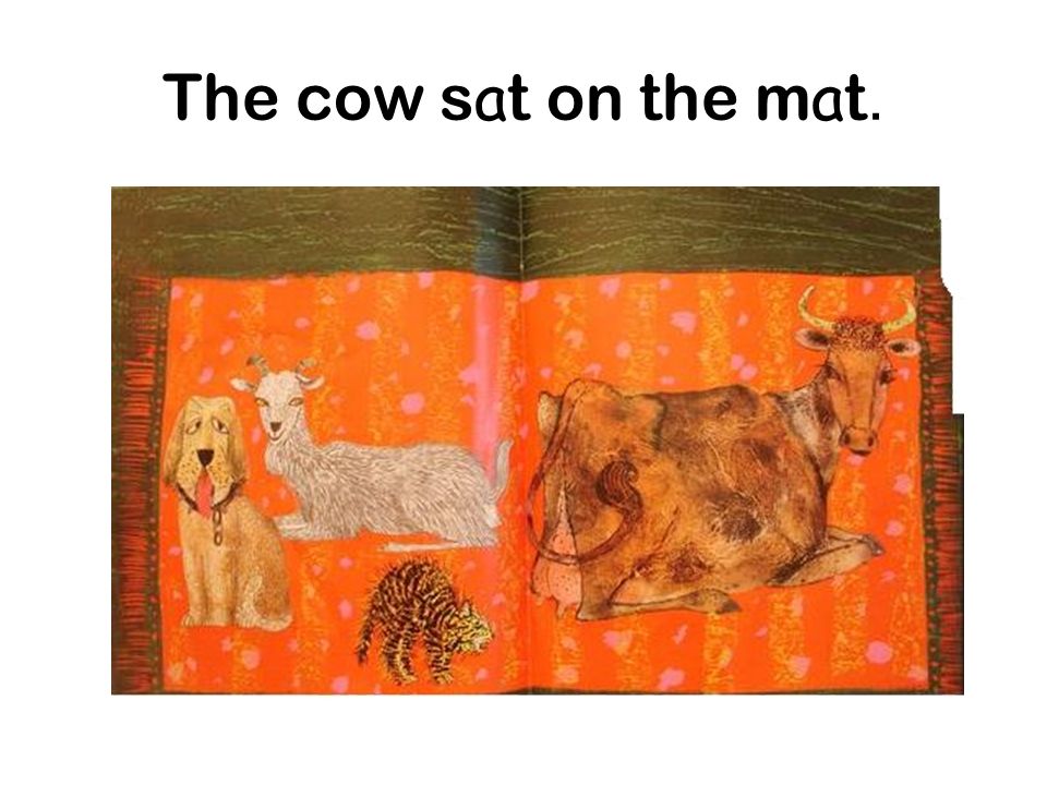 The cow s a t on the m a t.