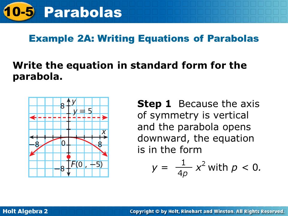 10 5 parabolas warm up lesson presentation lesson quiz holt algebra writing equations in standard form