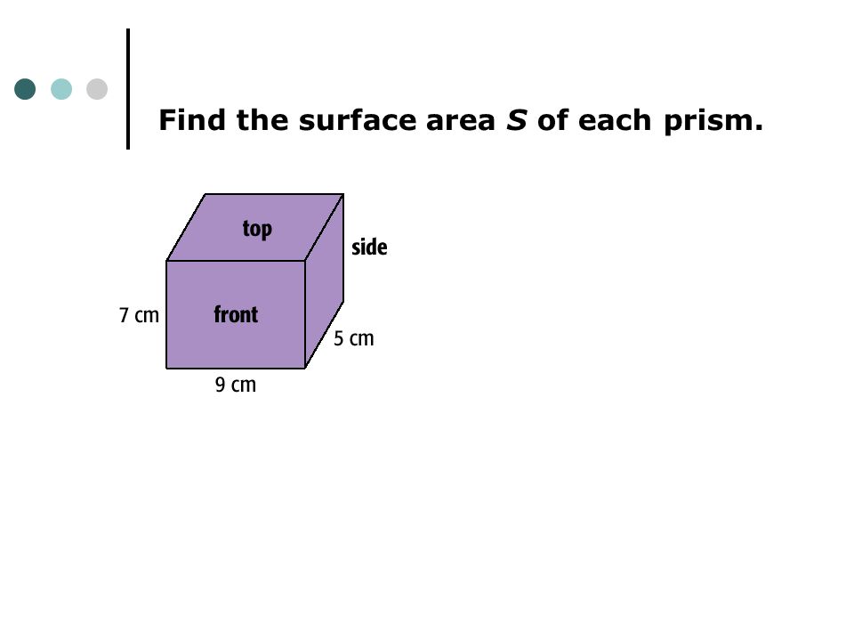 Find the surface area S of each prism.