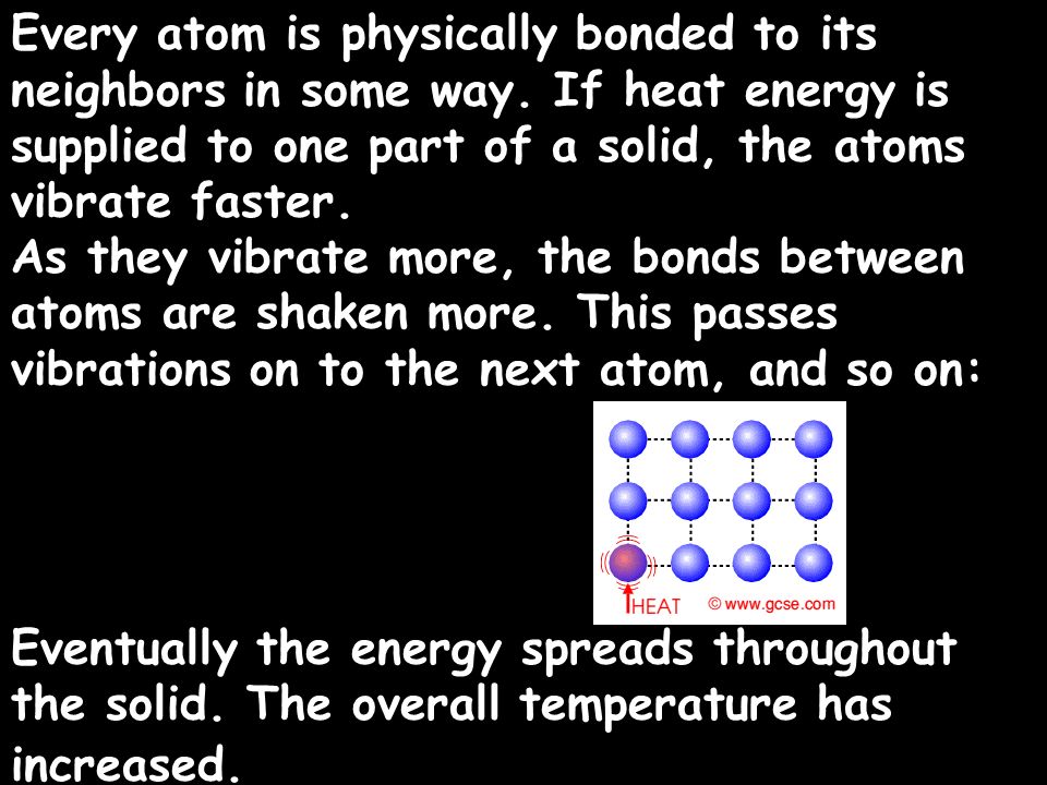 Every atom is physically bonded to its neighbors in some way.