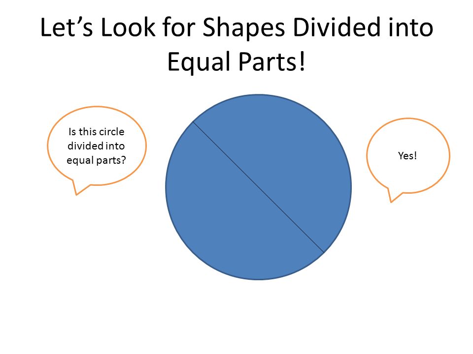 Let’s Look for Shapes Divided into Equal Parts! Yes! Is this circle divided into equal parts
