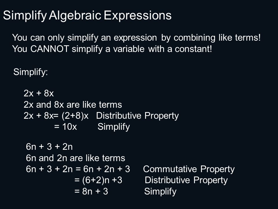 Identify Parts of an Expression Identifiy the terms, like terms, coefficients and constants in The expression 3x-4x+y-2 Hint: How can you rewrite this problem.