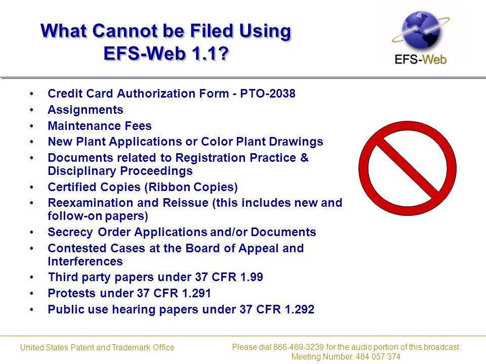 please dial for the audio portion of this broadcast meeting number uspto credit card form