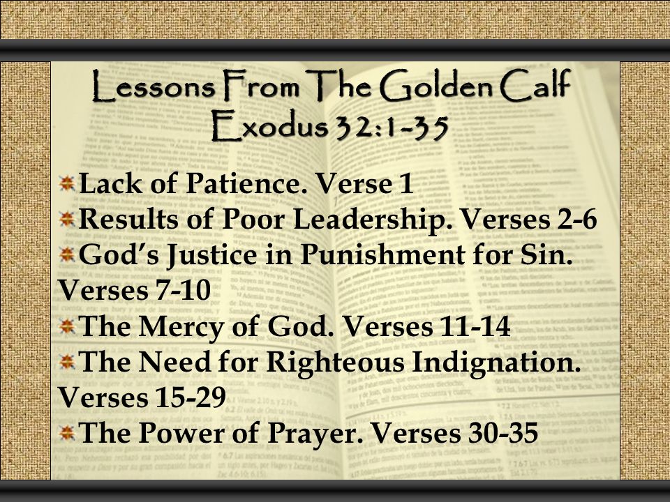 Lessons From The Golden Calf Exodus 32:1-35 Lack of Patience.