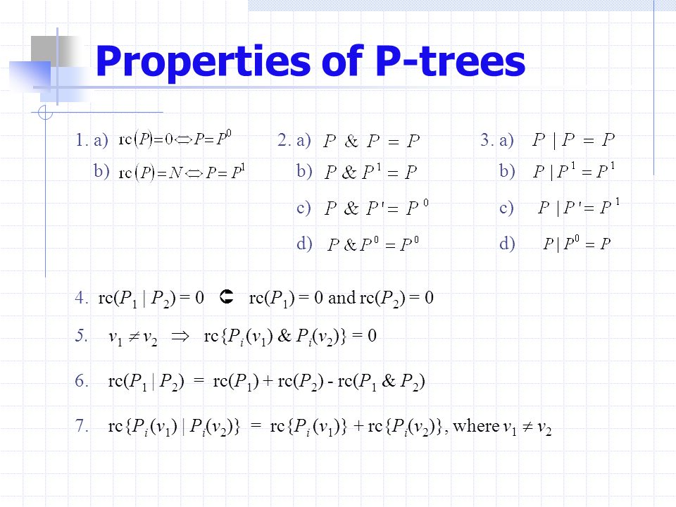 Properties of P-trees 1. a) b) 2. a) b) c) d) 3.
