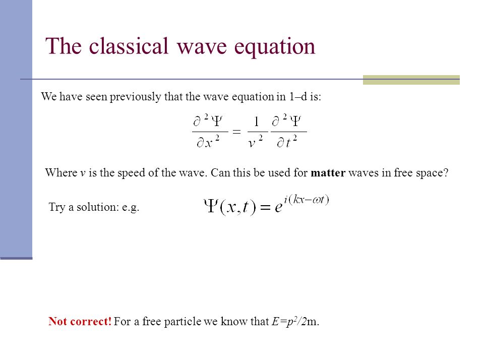 The Quantum Theory Of Atomolecules Schrödinger Equation The Classical Wave Equation We Have Seen Previously That In 1 D